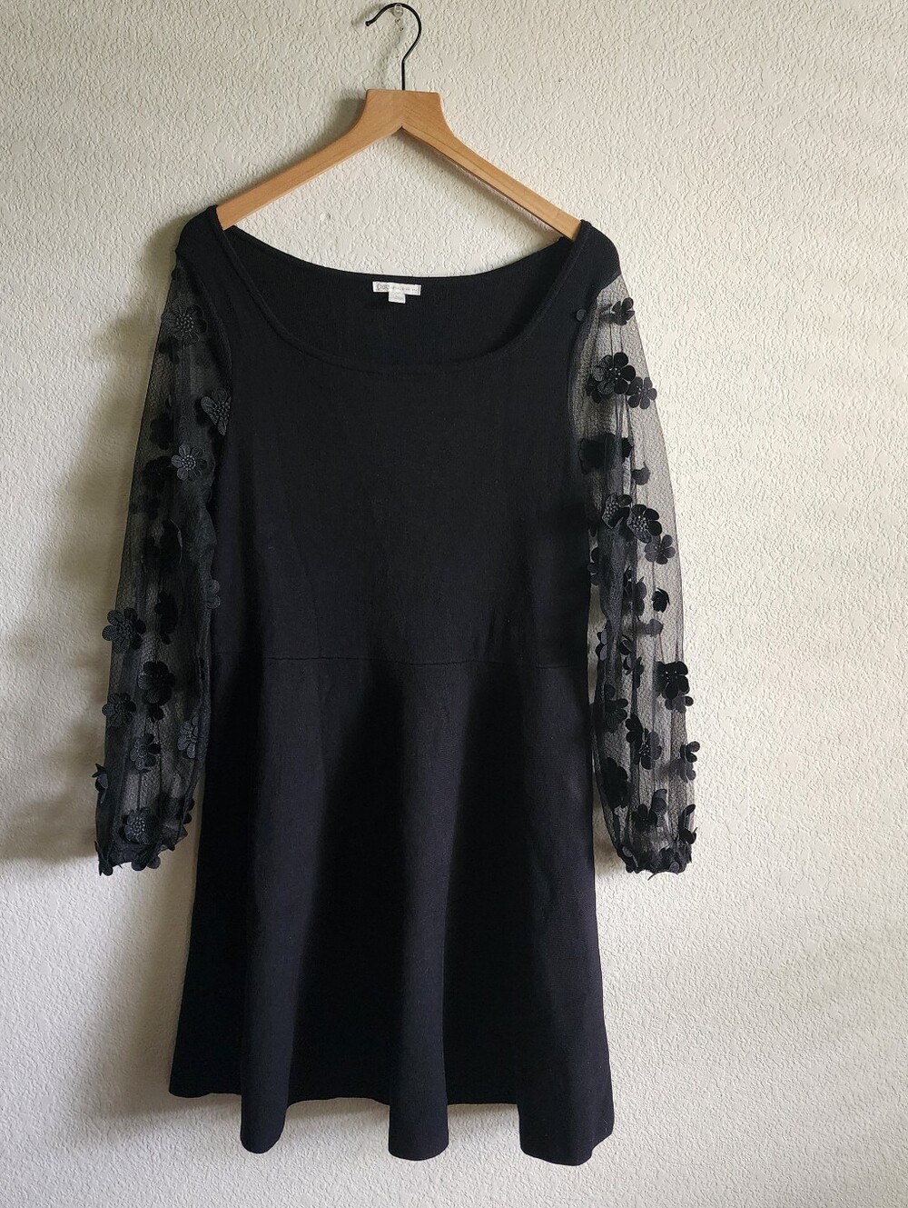 Cato Large Sheer Mesh 3D Floral Appliques Sleeves Black Special Occasion Dress